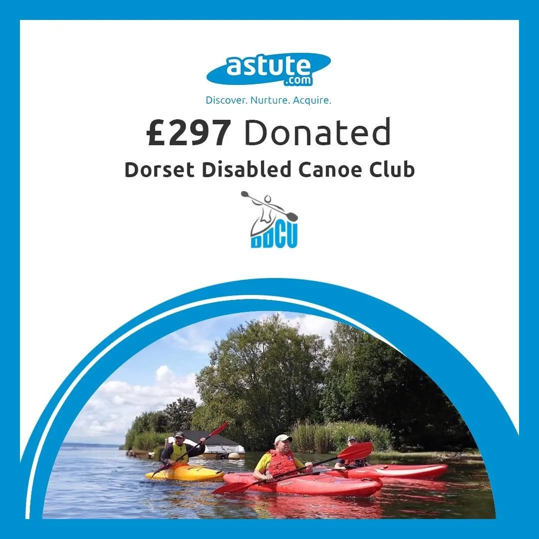 £297 donated to the Dorset Disabled Canoe Club by Astute